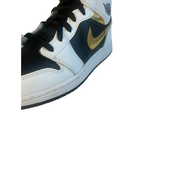 Nike Air Jordan 1 MID Shoes GS Sz 5Y WMNS Sz 6.5 White/Gold/Black 554725-190 - Picture 8 of 16